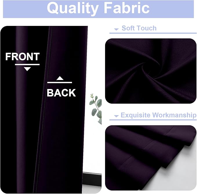 Simplebrand Ava BlackBerry Blackout Curtains for Bedroom 72 Inch Length 2 Panels Set, Privacy Thermal Insulated Rod Pocket Door Window Curtains for Patio French Door Front Door, W40 x L72 Inch