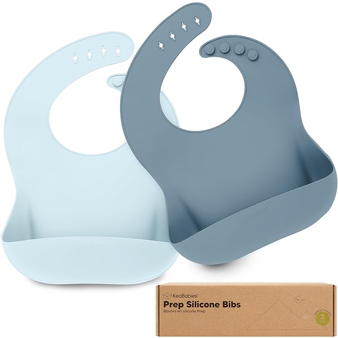 KeaBabies 2-Pack Silicone Baby Bibs for Eating - Sturdy Food-Grade Silicone Bibs for Babies Girl, Boy, Large Food Catcher, Clean & Put On Easily, Waterproof Toddler Feeding Essentials (Ocean)