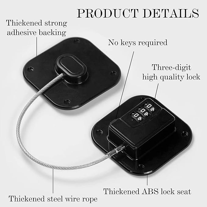 Child Safety Cabinet Locks, Fridge Lock with Combination, Closet Lock,Cabinet Lock,Child Proof Refrigerator Lock(Black 2Pcs)