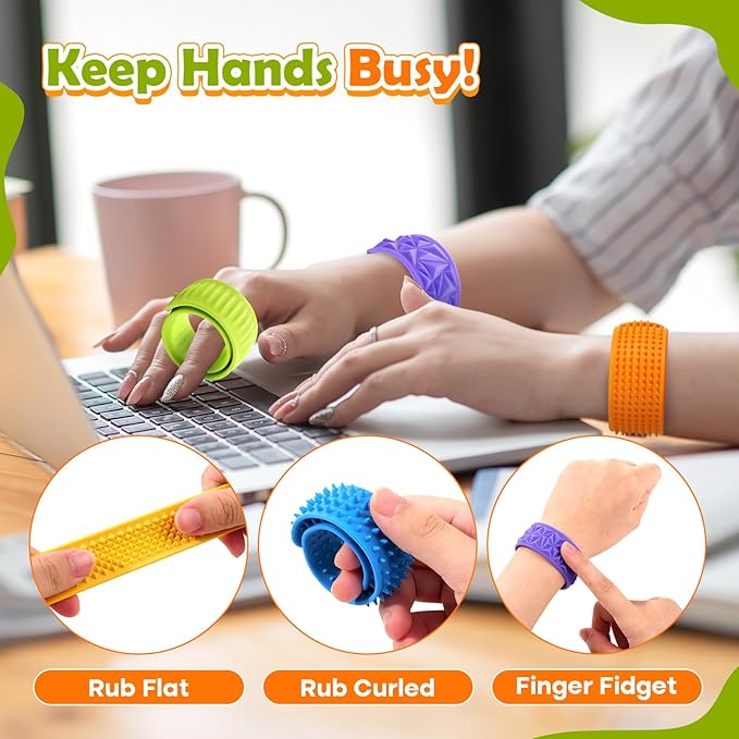 Sensory Fidget Toys Slap Bracelets: Textured Silicone Sensory Toys for Kids, Calming Tool for Special Needs, Wearable Anxiety Relief Items for Adults Office Desk, Travel Classroom Must Haves 6 Pack