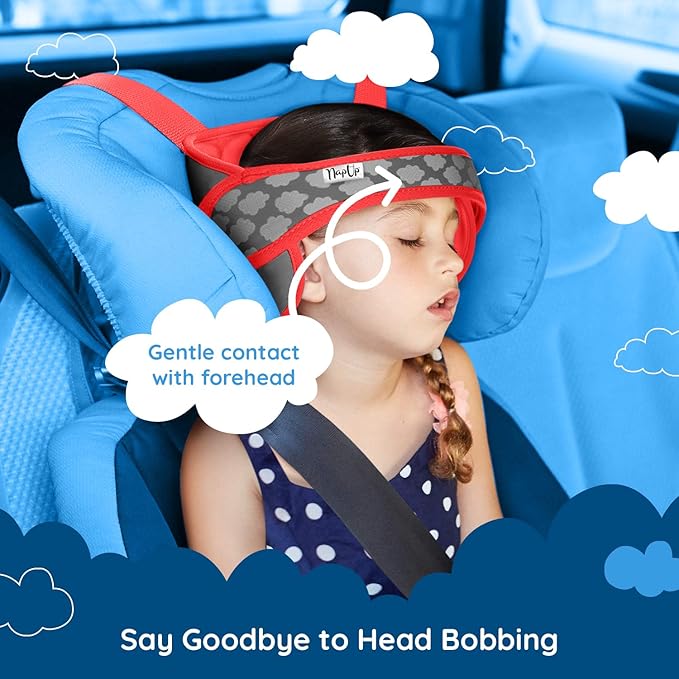 NAPUP Adjustable Carseat Head Support for Sleeping Kids & Toddlers - Safe, Comfortable & Breathable (Red)