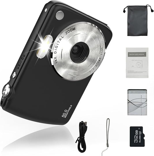 Digital Camera, Kids Cameras for 50MP FHD 1080P, Digital Point and Shoot Camera with 16X Zoom Anti Shake, Compact Small Cameras Gift for Boys Girls Kids, Black