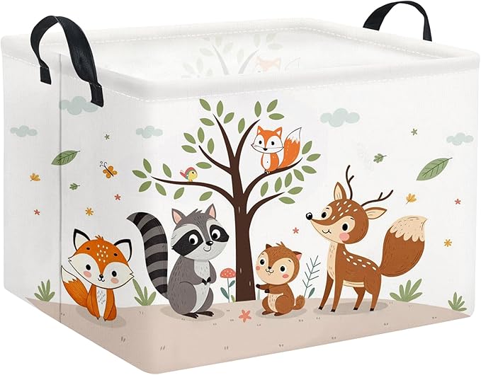 HIYAGON Rectangular Woodland Animal Basket Kids Baby Storage Basket Storage Bin Organizer Box Animal Room Decor(Spring Animal)