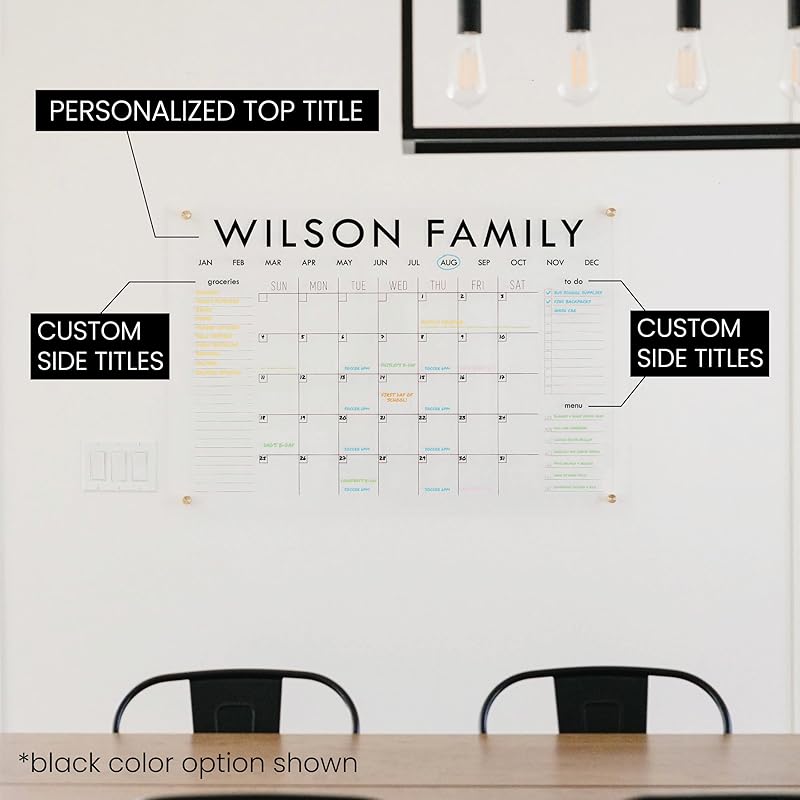 Personalized Clear Acrylic Calendar for Wall, Calendar Whiteboard for Wall, Dry Erase Wall Calendar, Wall Calendar Organizer System for Home (Block, Navy, 14"W x 11"H)