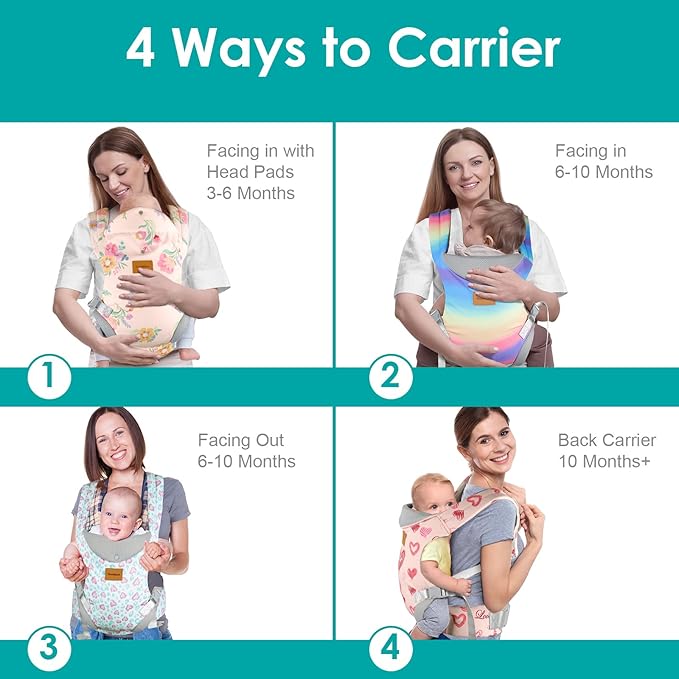 Baby Carrier Newborn to Toddler, Ergonomic Adjustable Toddler Carriers for 7-66 Lbs, Cozy Lightweight Infant Carrier with Neck Support, Baby Holder Carrier with Lumbar Support for Mom Dad
