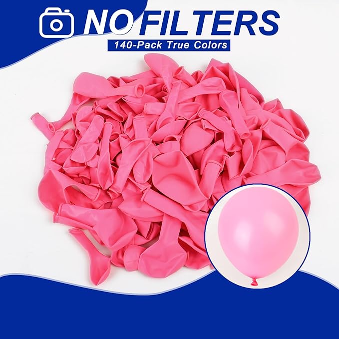 140pcs Pink Round Balloons Different Sizes 18 12 10 5 Inch Latex Balloons for Arch Decoration Party Balloon Kit for Graduation Birthday Party Wedding Balloon Baby Shower Decoration