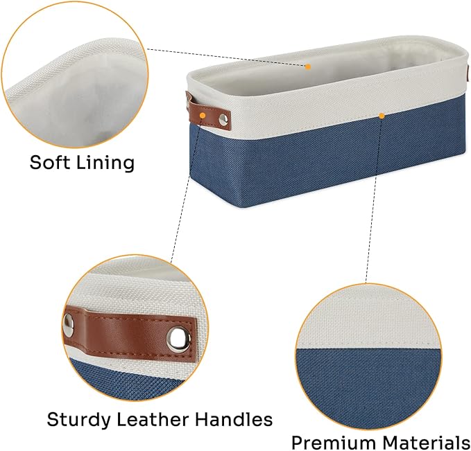 DULLEMELO Toilet Paper Baskets for Storage 15"x6"x5.5" Small Rectangular Baskets for Towels [2 Pack] Collapsible Fabric for Organizing Closet,Shelf,Toys (White&Blue)