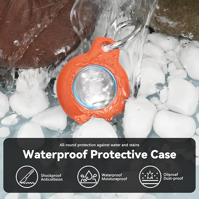 Upgrade Waterproof Airtags Holder with Apple Airtags Keychain, Hard PC Air Tag Case, Anti-Scratch & Shock Air tag Holder,Men's Women's Keyrings & Keychains, for Dog,Car Key,Luggage-Orange