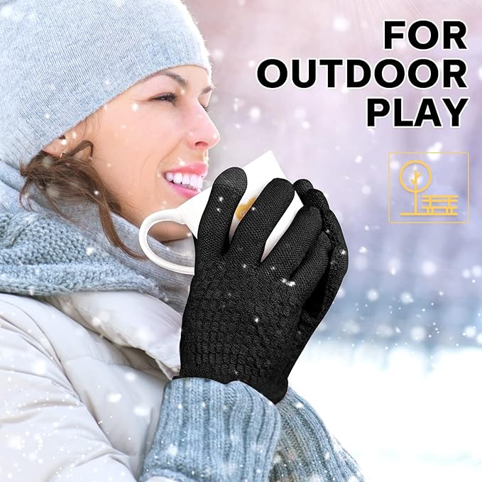 Geyoga 2 Pairs Women's Winter Touch Screen Gloves Soft Warm Fleece Lined Knit Elastic Cuff Winter Texting Gloves