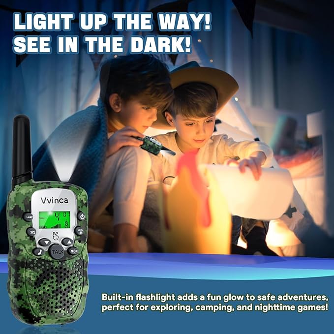Vvinca Walkie Talkies for Kids Rechargeable 3 Pack, Army Toys for Boys Girls Ages 3-13 Outdoor Military Camping Toy Birthday Gift, Walkie-Talkie 3KM Long Range 2 Way Radios 22 CH with Flashlight
