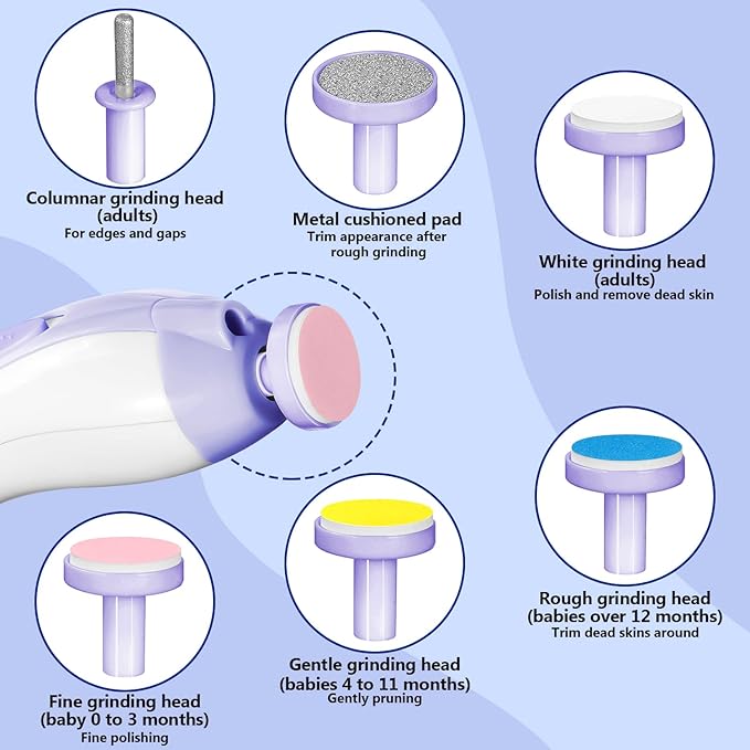 Baby Nail Trimmer Electric, 6 in 1 Rechargeable Baby Nail Clippers Manicure Set Grooming Kit for Toddler Infant or Adults (Purple)