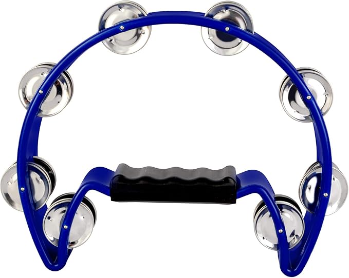 EastRock Tambourine Metal Jingles Hand Held Percussion Half Moon Tambourine for Kids, Adults, KTV, Party BLUE