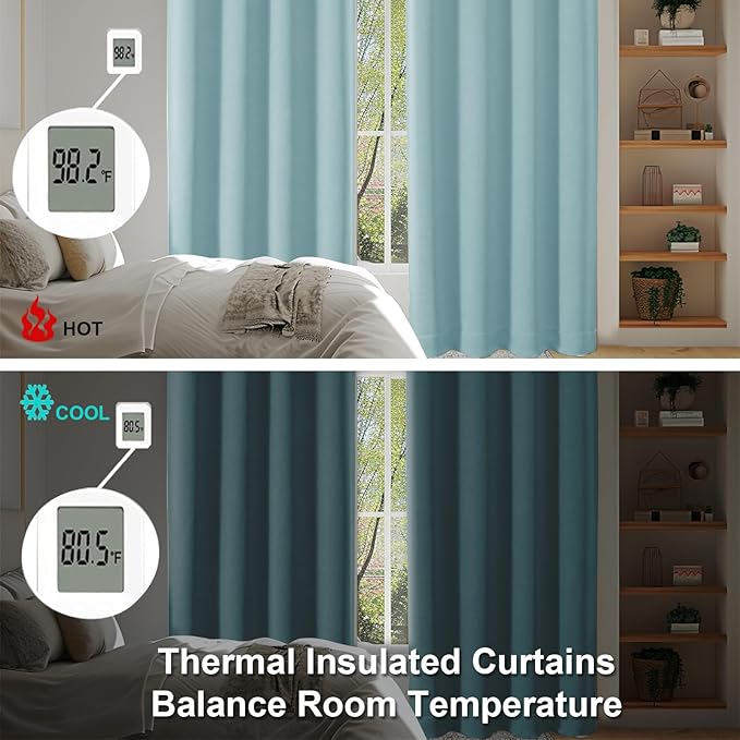 Simplebrand Ava Aqua Blackout Curtains for Bedroom 72 Inch Length 2 Panels Set, Privacy Thermal Insulated Rod Pocket Door Window Curtains for Patio French Door Front Door, W40 x L72 Inch, Aqua