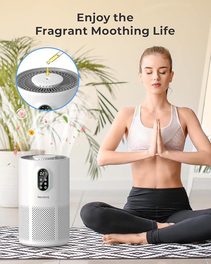 Air Purifiers for Home Large Room up to 1650 ft², WESTHEY H13 True HEPA Air Purifier for Bedroom with Night Light, Air Quality Monitor, Fragrance Sponge, Air Cleaner for Wildfire Smoke Dander Dust
