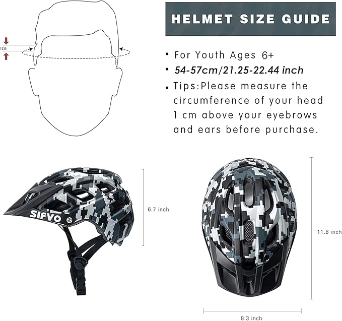 Kids Bike Helmet, SIFVO Kids Helmet 8+ Boys and Girls Bike Helmet with Cool Visor, Bike Helmets for Kids, Youth Bike Helmet Kids Mountain Bike Helmet Lightweight and Sturdy【55-58cm】