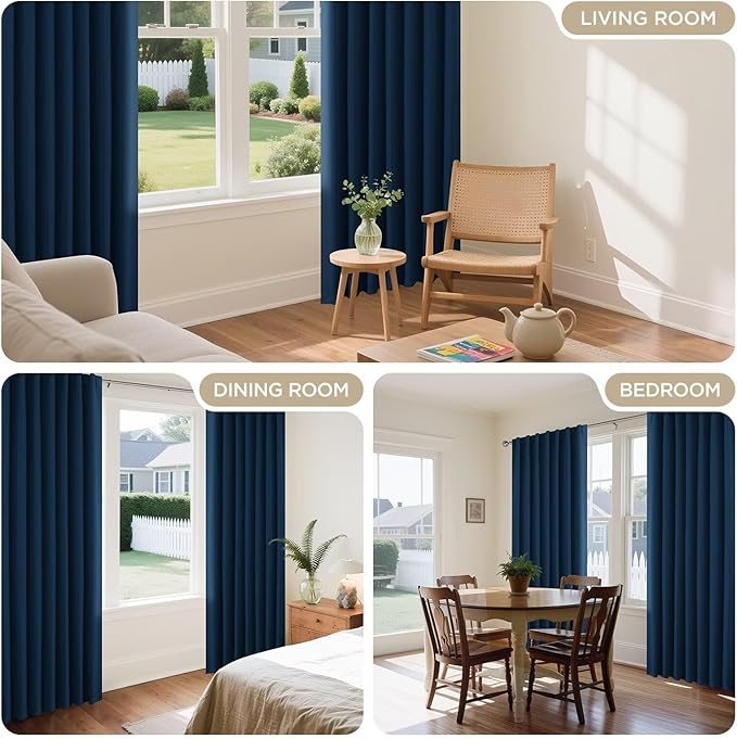 Joydeco 72 Inch Blackout Curtains for Bedroom, Thermal Insulated Black Out Curtains 2 Panels Set, Room Darkening Drapes for Living Room Window Rod Pocket Back Tab (W37 x L72 Inch, Navy Blue)