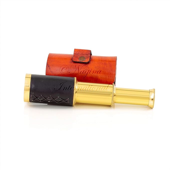 6" Solid Brass Quality Handcrafted Spyglass Telescope Set with Brown Carry Bag to Complete Your Collection [ B0957Y5NWK]