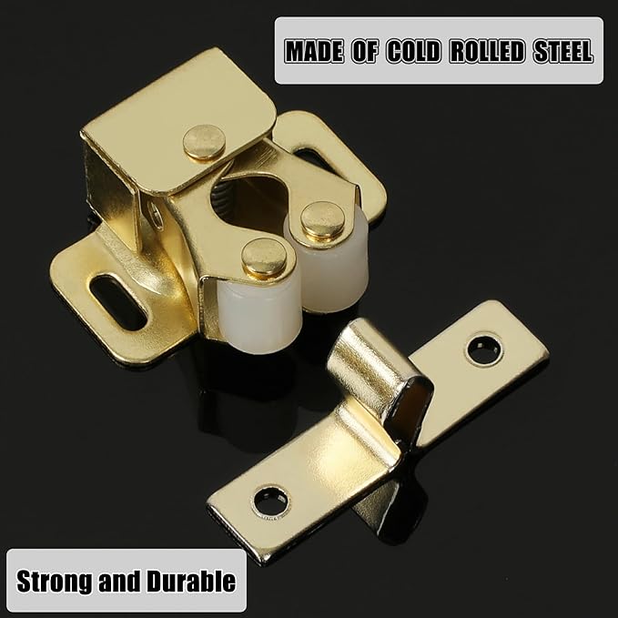 Alise Cabinet Door Latch,Cupboard Closet Doors Catch Closer Double Ball Roller Latches,Cold Rolled Steel Gold Finish CA1000G-12P(Pack of 12)