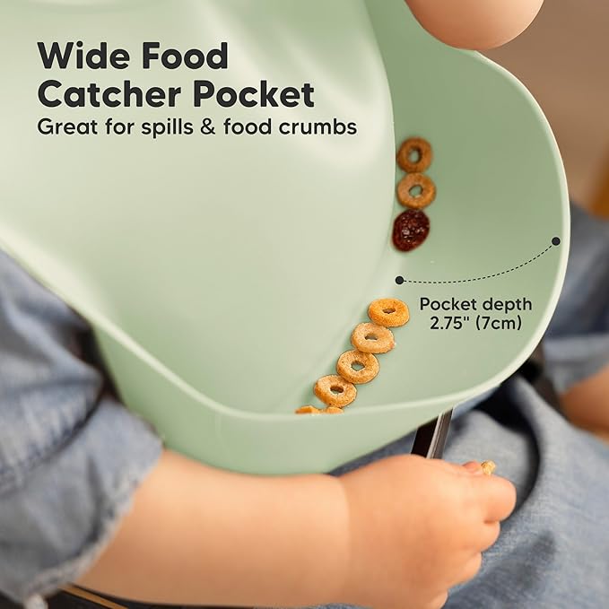 KeaBabies 2-Pack Silicone Baby Bibs for Eating - Sturdy Food-Grade Silicone Bibs for Babies Girl, Boy, Large Food Catcher, Clean & Put On Easily, Waterproof Toddler Feeding Essentials (Forest)
