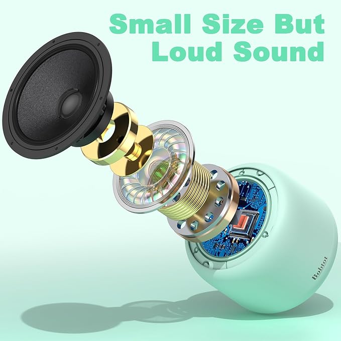 Bobtot Portable Bluetooth Speakers with Strap Easy to Carry, Wireless IPX5 Waterproof Mini Speaker with Loud Stereo Sound, 20 Hours Playtime, Rechargeable Battery, Built-in Microphone, Green
