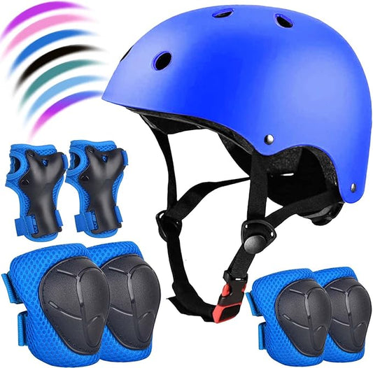 Kids Bike Helmet Set Adjustable for Children, Boys, Girls and Teenagers Aged 3-8 Years Includes Elbow, Knee, Wrist Guards Children's Helmet Protection Set for Bikes SkateboardsRollerskates