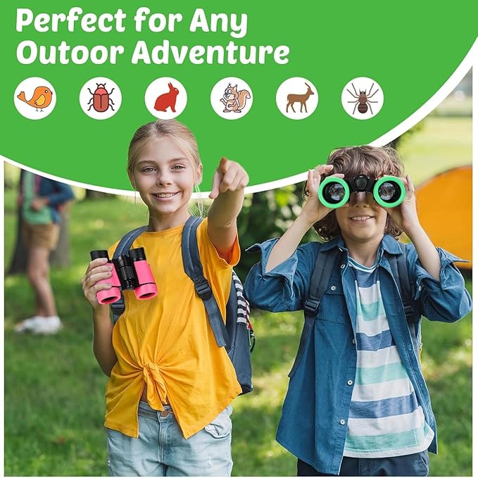 Hiboom 16 Set Kids Binoculars Bulk Shockproof Folding Children Mini Compact Binoculars Compass Magnifying Glass for 3-12 Years Boys Girls Kids Bird Watching Camping Outdoor Play