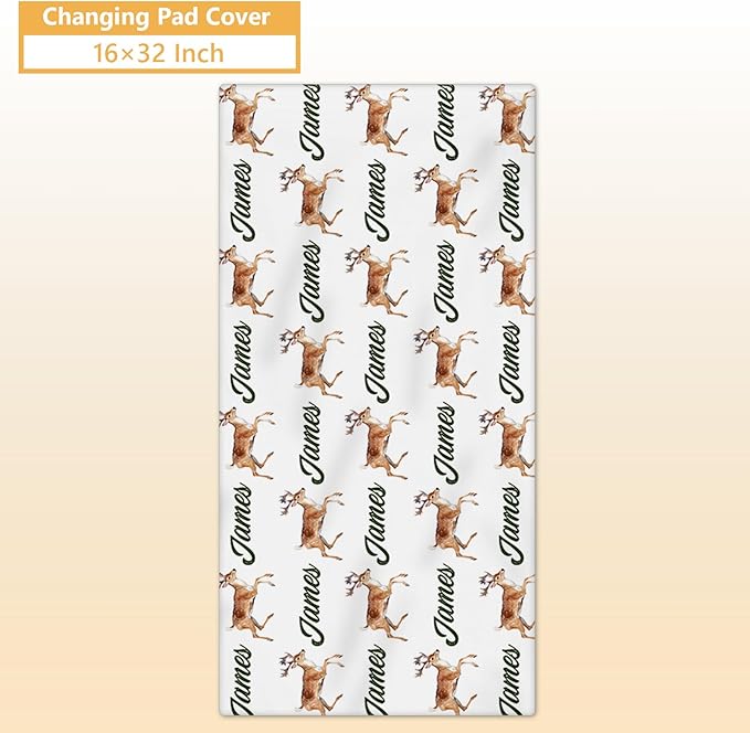 Custom Baby Crib Bedding Set, 5 Pcs Personalized Name Baby Crib Sets for Infant Toddler, Green Woodland Deer Nursery Bedding Set for Boys Girls, Double Layer Baby Bedding Sets Customized Gifts