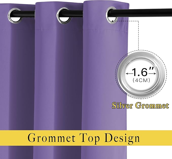 NICETOWN Lilac Purple Curtains for Home Office, Grommet Thermal Curtains Blackout Light Blocking Room Darkening Window Treatments for Bedroom/Living Room, 2 Panels, W52 x L90