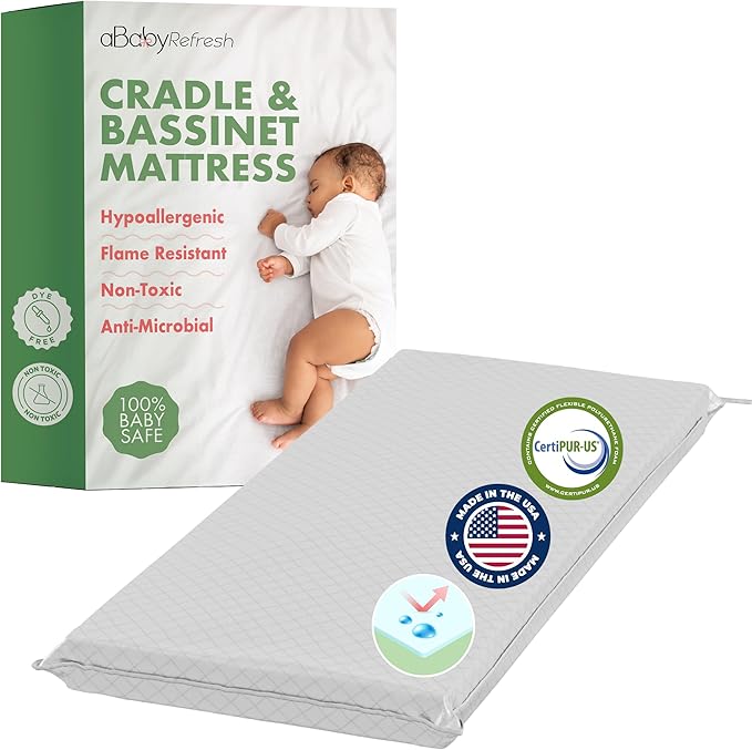 Cradle Baby Mattress and Bassinet Mattress 20x33 – 2-Inch Firm Foam Baby Bed with Waterproof Vinyl Cover – Non-Toxic Hypoallergenic Cushion Pad Replacement for Infant Bed (Multiple Standard Sizes)