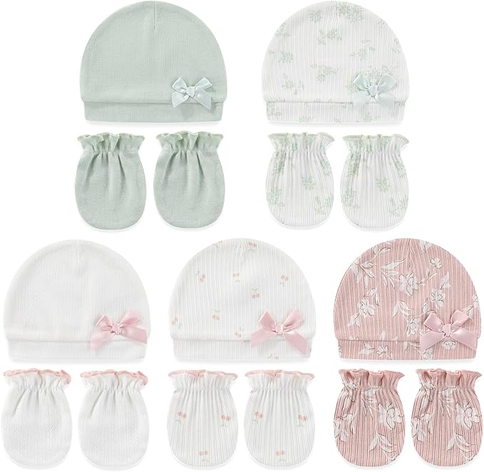 Cute Baby Girl Hats Mittens Set 10-Pack New Born Boy Caps Gloves Suit 0-6 Months Infant Accessories