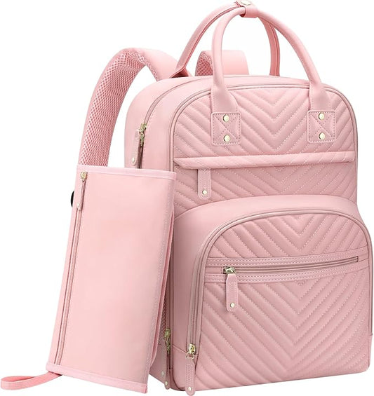 Diaper Bag Backpack for Women with Changing Pad, Baby Bag with Insulated Pockets Multifunctional Diaper Bags For Baby Girl Boy Waterproof Baby Bags For Boys Girls Maternity Bag Baby Pink