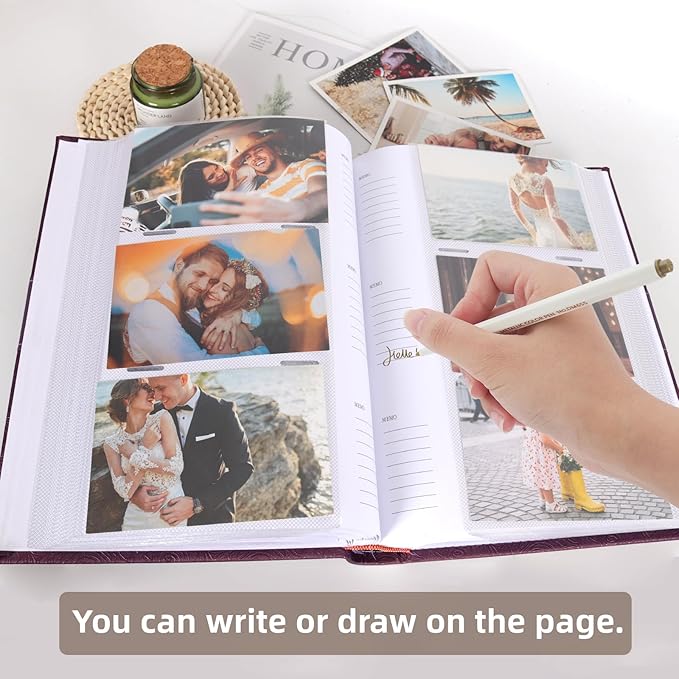 RECUTMS Photo Album with Writing Space 4x6 300 Pockets Photo Book,Leather Cover Picture Album with Memo Areas for Wedding Anniversary Family Baby Couple Valentines Graduation Travel (Purple)