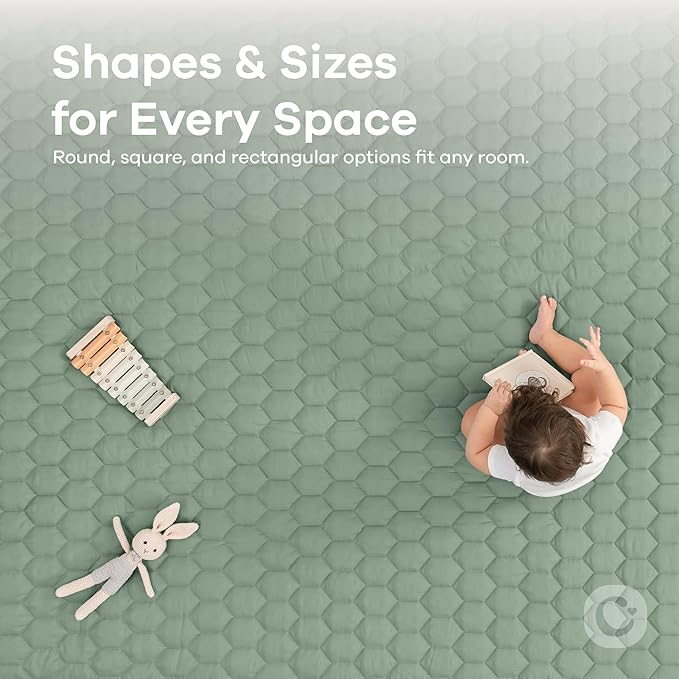 Comfy Cubs Rectangle Kids Play Mat - Large 60 x 96 inches Soft Quilted Baby Floor Mat with Non-Slip Bottom - Plush Design for Toddlers' Playtime and Relaxation - Comfortable and Durable - Fern