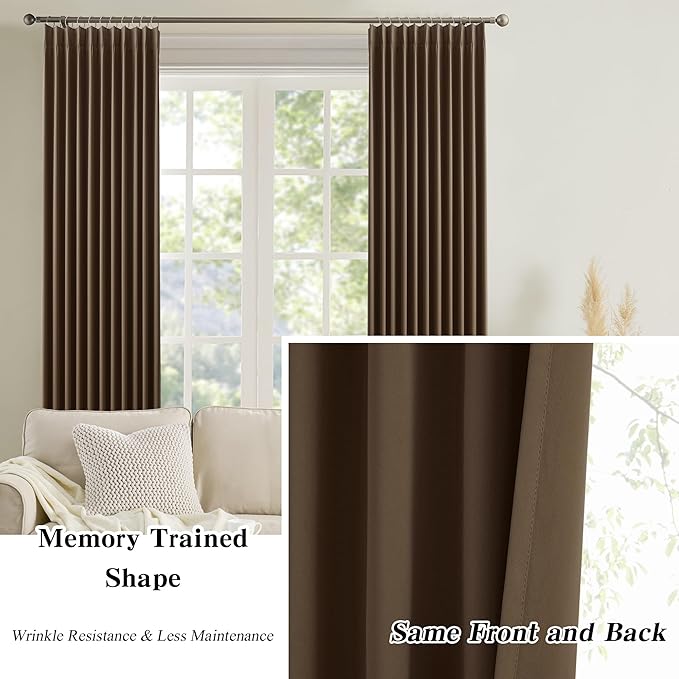 Summer Heat Blackout Curtains 72 Inches Long 6 Ft Length, Thermal Insulated Room Darkening Bedroom Drapes 2 Panels Set Burg Pinch Pleats Viral Curtain for Kids Room/Living Room(Brown,40"x72"x2 Panels)