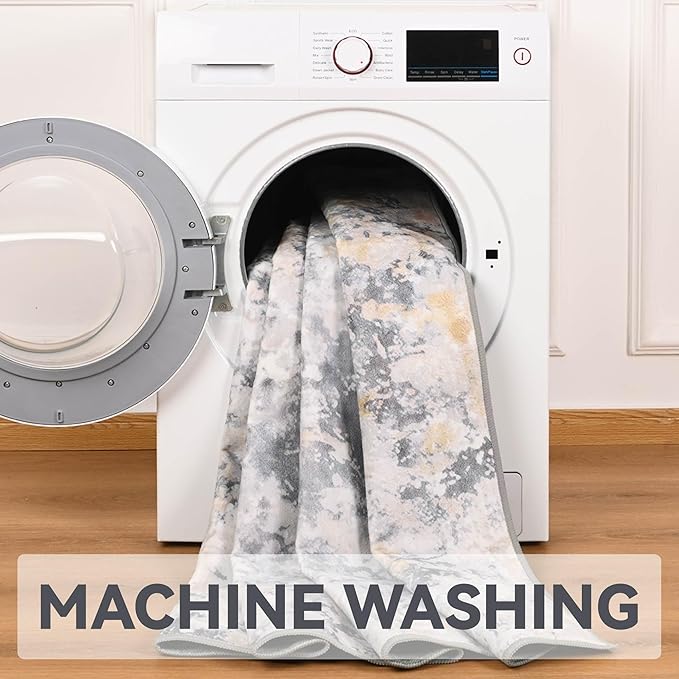 Area Rug 4x6 Washable Grey Rug for Bedroom, Abstract Modern Living Room Rugs Non Slip Low Pile, Carpet for Kitchen, Nursery, Kids Room, Office