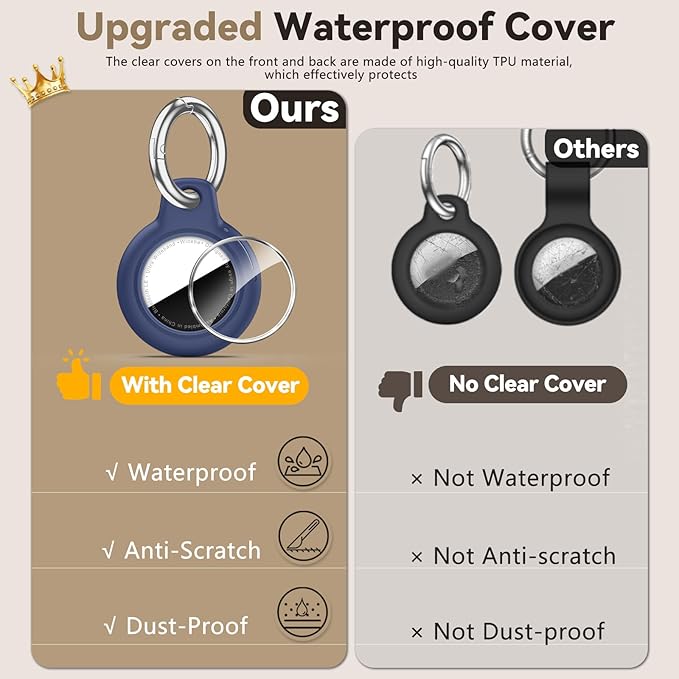 Upgrade Waterproof 2 Pack Airtags Holder with Apple Airtags Keychain, Hard PC Air Tag Case, Anti-Scratch & Shock Air tag Holder, Men's Women's Keyrings & Keychains-Black+Navy Blue