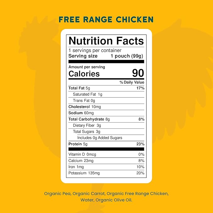Serenity Kids 6+ Months Baby Food Chicken Pouch Puree - Ethically Sourced Free-Range Chicken & Organic Peas & Carrots - No Added Sugar & Protein-Rich & BPA-Free Toddler Food - 3.5 Oz, 12 Pack
