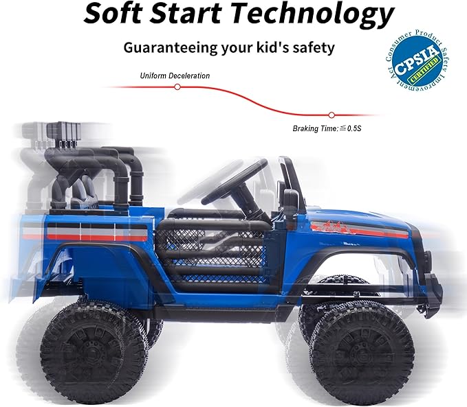 4WD Kids Ride on Car Truck, 12V 7Ah Kids Electric Vehicles Car Ride on Toy for Toddlers with Remote Control - Blue