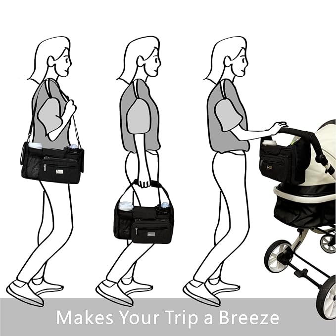 TOPDesign Universal Baby Stroller Organizer, Stroller Caddy with Detachable Mesh Bag & Heightened Insulated Cup Holders & Non-Slip Secure Hooks Accessories, Fits Most Strollers (Ranunculus)