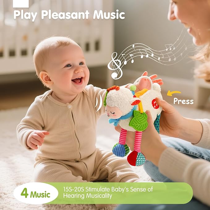 hahaland Baby Toys 0-6 Months - Baby Sensory Toys 0-3-6 Months Car Seat Toy Hanging - Musical Animals with Pull String Rattle Teether Crinkle Mirror, Crib Stroller Toy Tummy Time Babies Girl Boy Gifts