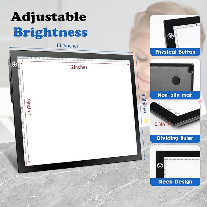 RTjoy Rechargeable A4 LED Light Tracing Pad, Adjustable Battery Powered Drawing Tablet, Artcraft Portable Light Copy Board for Tattoo Transferring, Diamond Art, Weeding Vinyl
