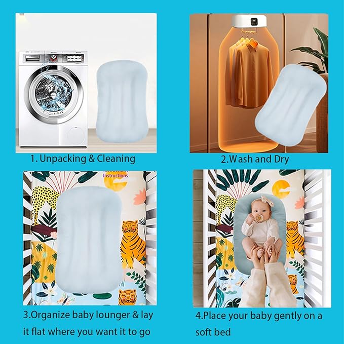 Baby Lounger for Newborns, Soft Baby Nest & Floor Cushion, Portable Diaper Changing Pads for Boys & Girls 0-12 Months(Misty Blue)