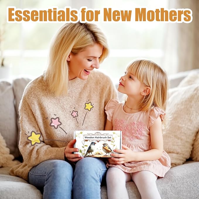 Goat Baby Hair Brush Set, Safe Natural Hair Care Kit with Wooden Soft Bristles Hairbrush Comb Pink Silicone Bath Brush for Newborns Toddlers (3pcs Set)