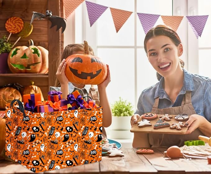 HIYAGON Rectangular Halloween Basket for Boys and Girls Kids Trick or Treat Pumpkin Basket for Halloween Parties Cute Storage Bin Organizer Box Room Decor(Yellow Halloween)