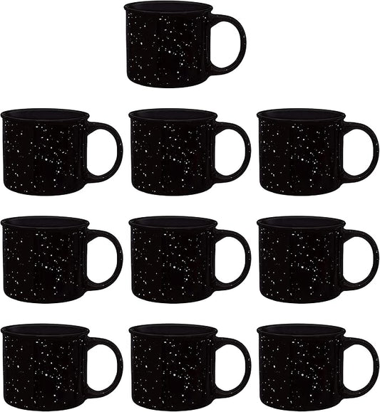 DISCOUNT PROMOS Ceramic Campfire Coffee Mugs 13 oz. Set of 10, Bulk Pack - Perfect for Tea, Espresso, Cappuccino, Hot Cocoa - Black
