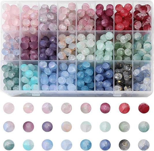 600pcs Frosted Lunar Glass Beads Kit -24 Colors10mm Glass Beads for Jewelry Making Kit Charms Coloured Glaze Beads Bracelets Necklaces Making Kit DIY Crafts, Home Companion Gifts for Beginners Women