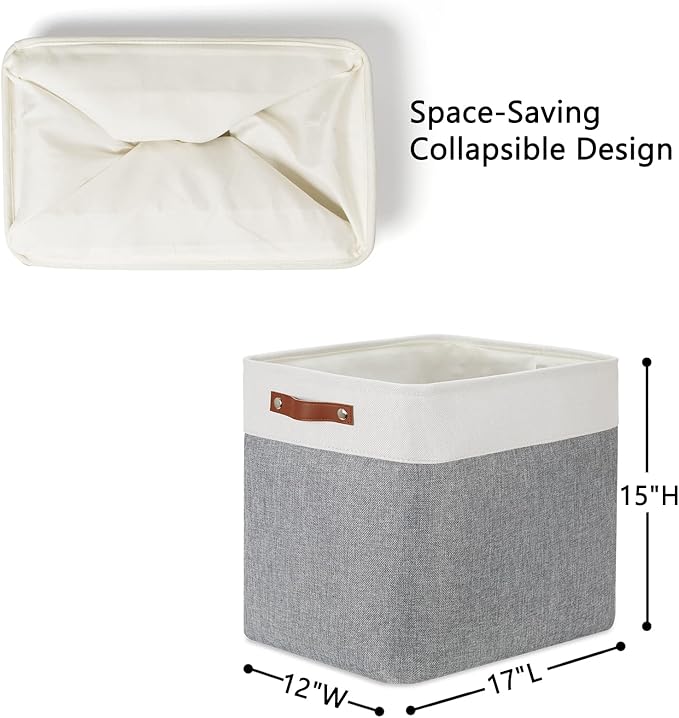 DULLEMELO Extra Large Storage Baskets, Fabric Storage Bins for Organizing Shelves Nursery Toys Books, Closet Baskets and Bins with Handles, White&Grey, 2-Pack