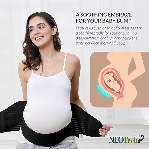 NeoTech Care Pregnancy Support Maternity Belt, Waist/Back/Abdomen Band, Belly Brace (Size XXL, Black Color)