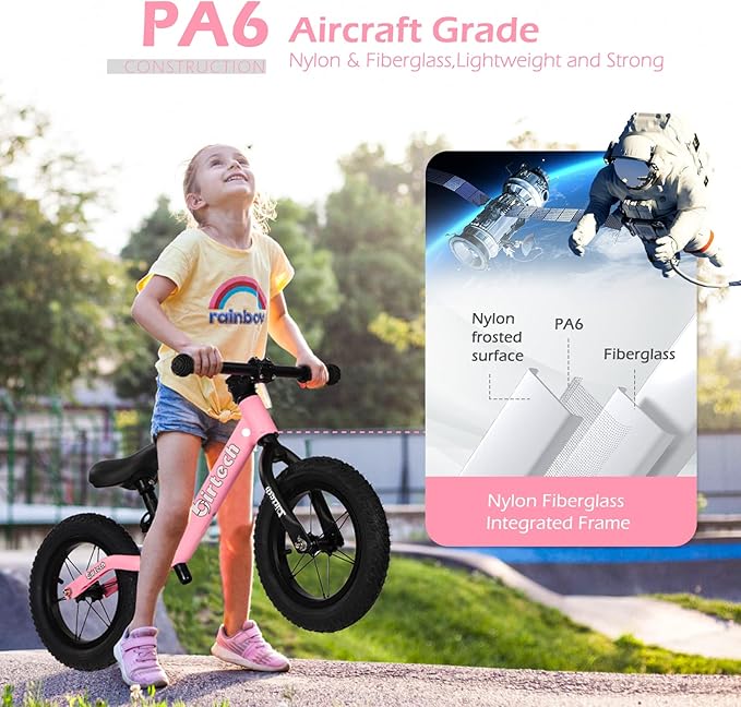 12" Balance Bike for 2, 3, 4, 5 Year Old Boys and Girls, Lightweight Nylon Frame Toddler Training Bike No Pedal Bikes for Kids with Adjustable Seat and Air Tires