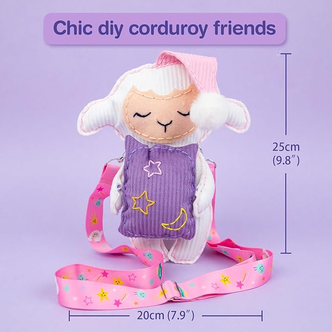 Avenir Sewing Kit for Kids Birthday Gifts for Kids Aged 6 Corduroy Fabric With Shoulder Strap Safe Needles Pre-cut Felt Easy DIY Arts and Crafts for Boys and Girls Stuff No Mess with Full Instructions